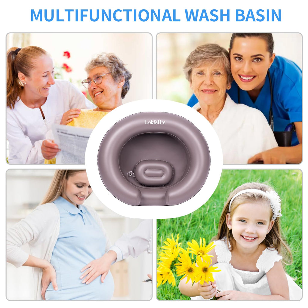 Portable Inflatable Hair Washing Basin for Bedridden - Wash Hair in Bed with Inflatable Shampoo Bowl.For Elderly,Disabled,Injured,Ideal Inflatable Sink for Locs Detox (Brown, 18in Inner)