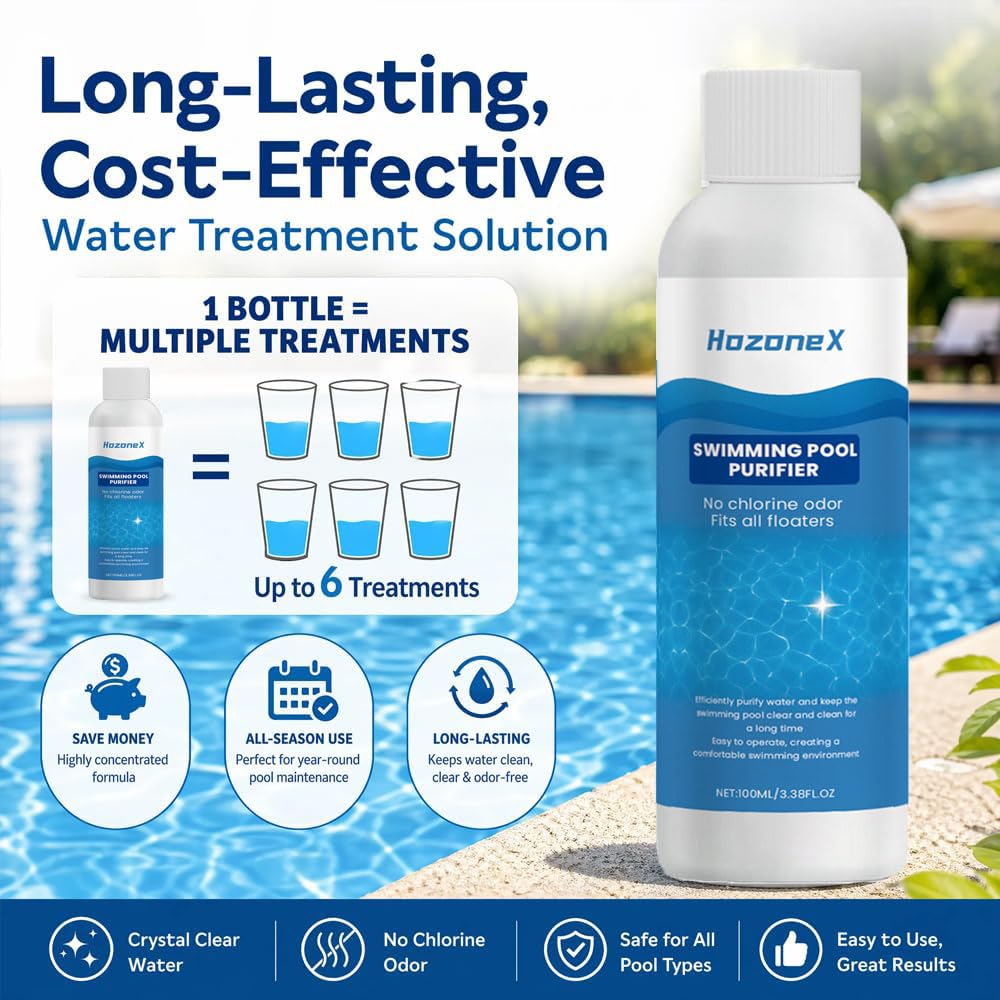 Hozonex Swimming Pool Purifier, Hozone X Pool Purifier, Pro Pool Water Purifier Liquid, Keeps Water Crystal Clear & Removes Cloudiness, for Inground Pools & Above Ground Pools (2Pcs)