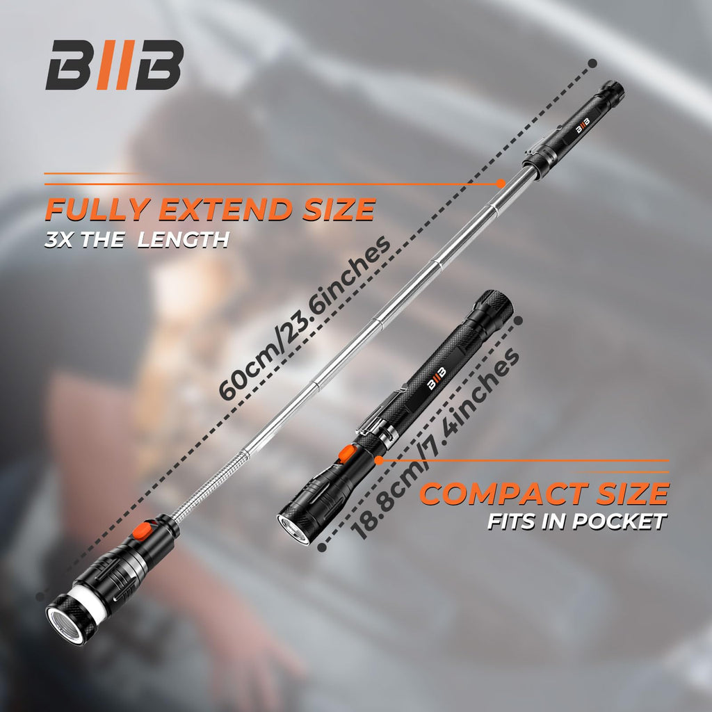 BIIB Gifts for Men, Extendable Magnetic Pickup Tools with LED Flashlight