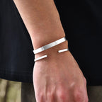 MEALGUET Stainless Steel Mens Cuff Bracelet : Polished 2 Pcs Stackable Metal Minimalist Open Cuffs Bangle Bracelet Set for Men,Mens Jewelry Gift, Silver