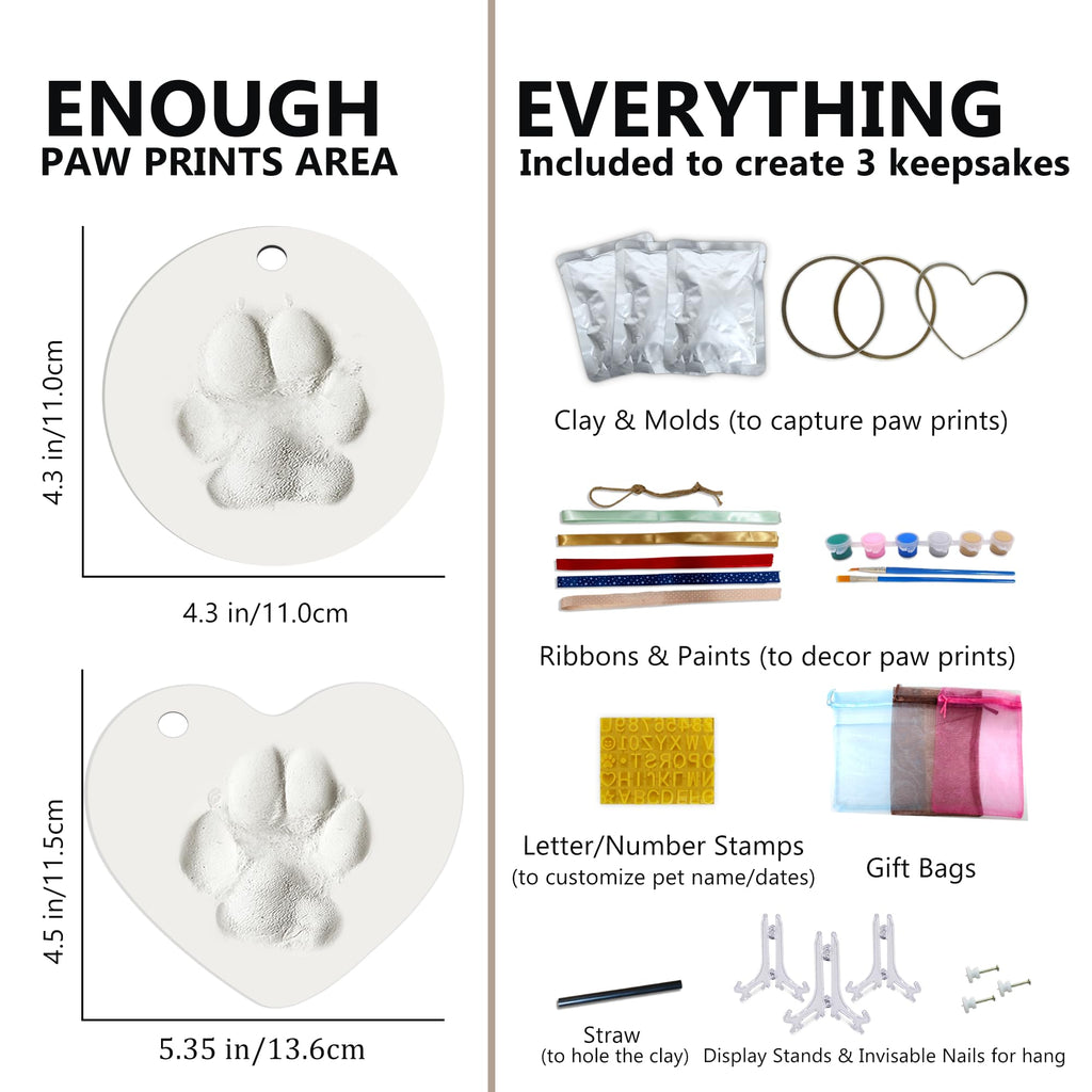 MYPAWLETS Dog Cat Pawprints Keepsake Kit,Make 3 Clay Paw Print Ornaments