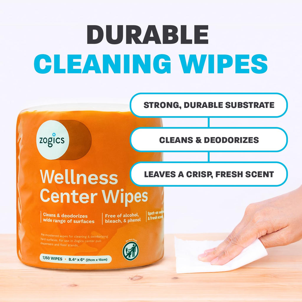 Zogics Wellness Center Cleaning Wipes – Gym Equipment Wipes for Cleaning Surfaces and Fitness Equipment, Durable and Safe Pre-Saturated Wet Wipes (2,300 Count, 2 Rolls of 1,150 Wipes)