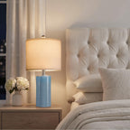 G-SAFAVA 20.5" Small Table Lamps for Living Room Lamp Set of 2 Ceramic Lamps for Bedroom Bedside Lamps Modern Boho Lamps for Night Stands Farmhouse Nightstand Lamp Side End Table Lamp, Light Blue