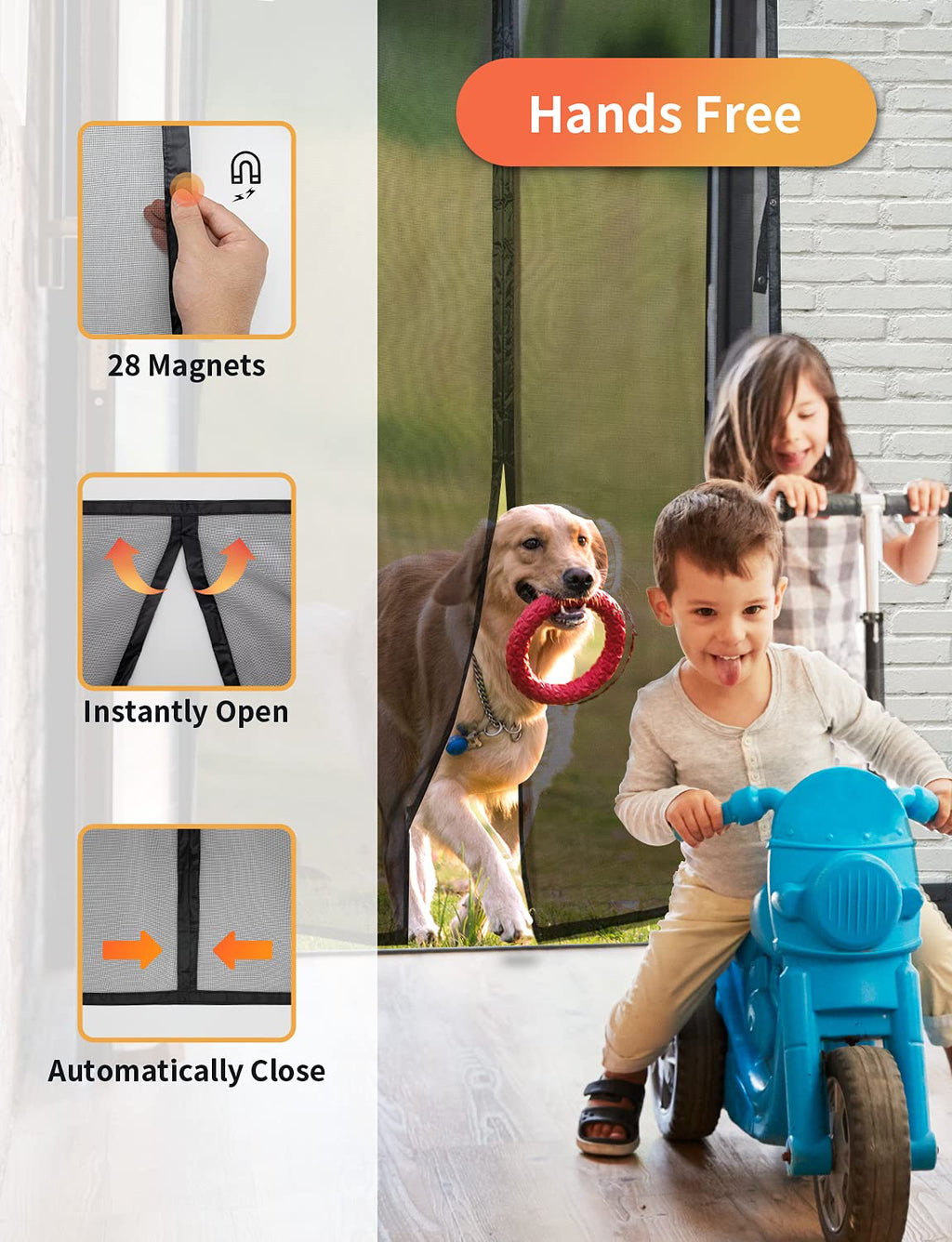 FEGO Magnetic Screen Door Fit Door Size:32"x82", Screen Itself Size 34"x83", Enjoy Breeze, Hands Free Entry, Reinforced Fiberglass Mesh Anti-Tearing, Pet & Kid Friendly, Strong Magnets for Patio/Front