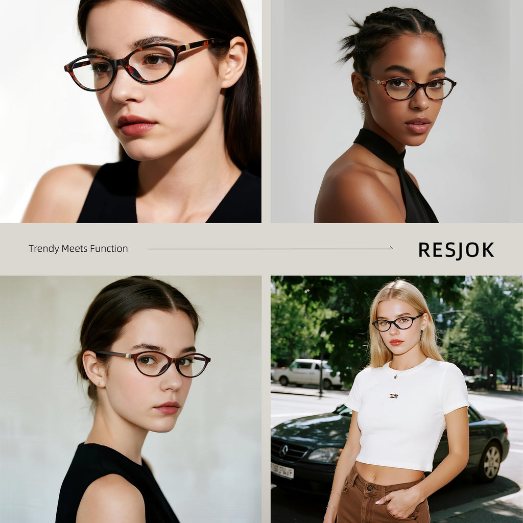 resjok Blue Light Glasses for Woman - Fashion Small Oval Frame Blue Light Blocking Glasses, Anti Eyestrain Eyeglasses (DarkTortoise)