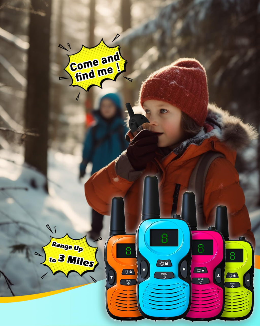 Walkie Talkies for Kids Long Range: 4 Pack 4-Color Replaceable Back Shell