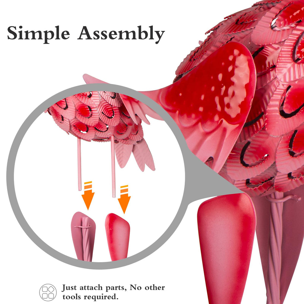 Kukooka 2Pcs Flamingo Garden Statues Metal Pink Flamingos Sculptures for Outdoor Backyard Decor Patio Lawn Porch Yard Decoration (Pink)