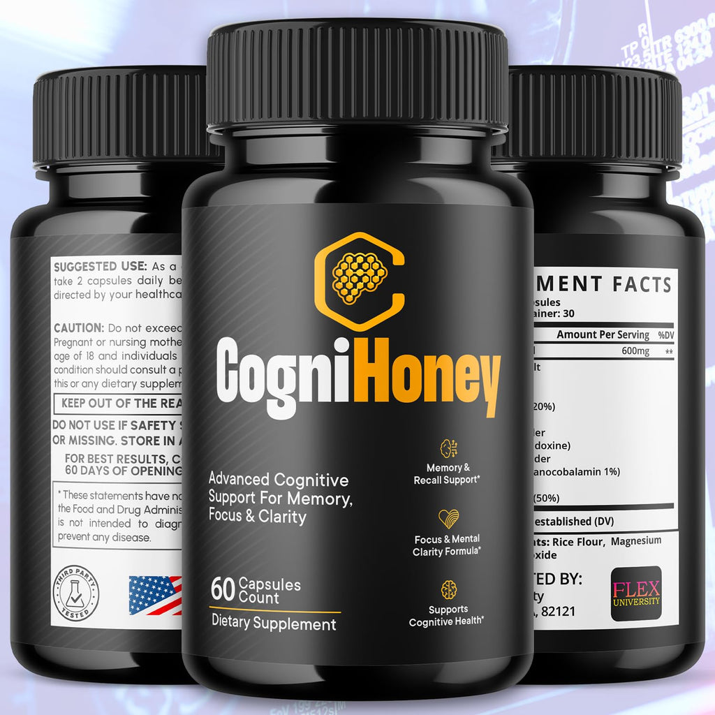 (3 Pack) CogniHoney Capsules, Cogni Honey Brain Support Pills with All Natural Ingredients, Advanced Memory Support Supplement Supporting Brain Health & Wellness with Premium Vitamins (180 Capsules)