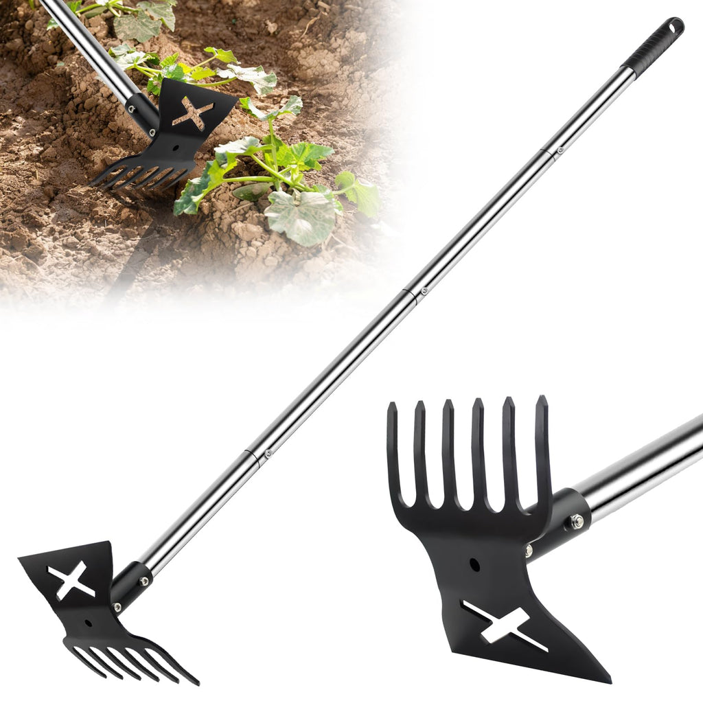 2 in 1 Garden Hoe for Weeding and Cultivator Rake with 57" Long Handle