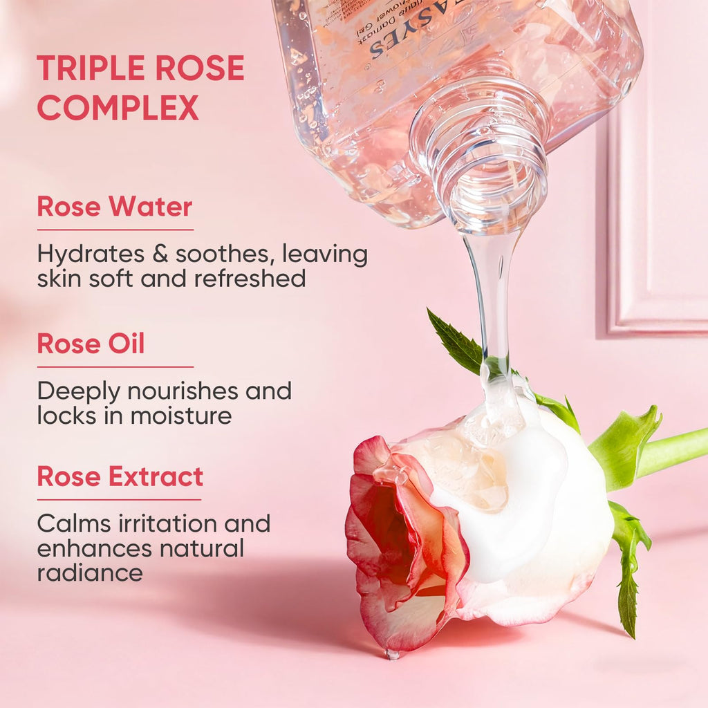 Easyes Rose Elixir Body Wash for Women – Moisturizing Shower Gel with Triple Rose Formula, Hydrating Natural Cleanser, Gentle Foaming, Multi-Oil Nourishment, 2-Pack