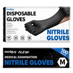 Medguy Black Nitrile Disposable Gloves, 4 Mil Powder-Free Latex-Free Food-Safe Glove for Exam, Tattoo, Food Prep, 100 Pcs (Medium)