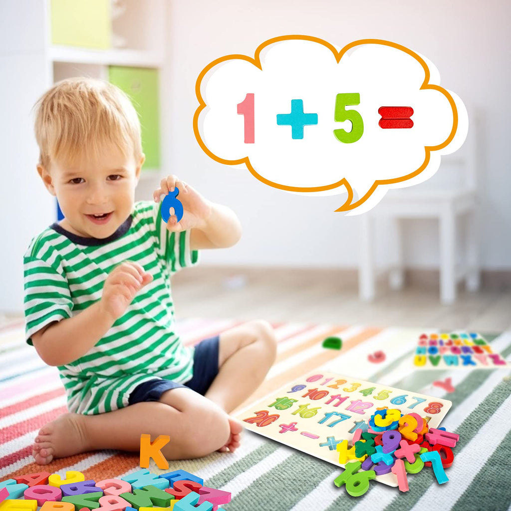 Attmu Wooden Puzzles for Toddlers, 2 Pcs Alphabet ABC Shape Number Puzzle