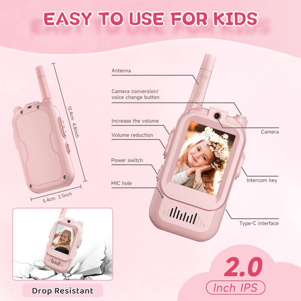 Video Walkie Talkies for Kids, 2 Pack Kids Two Way Radio Toy Walkie Talkies