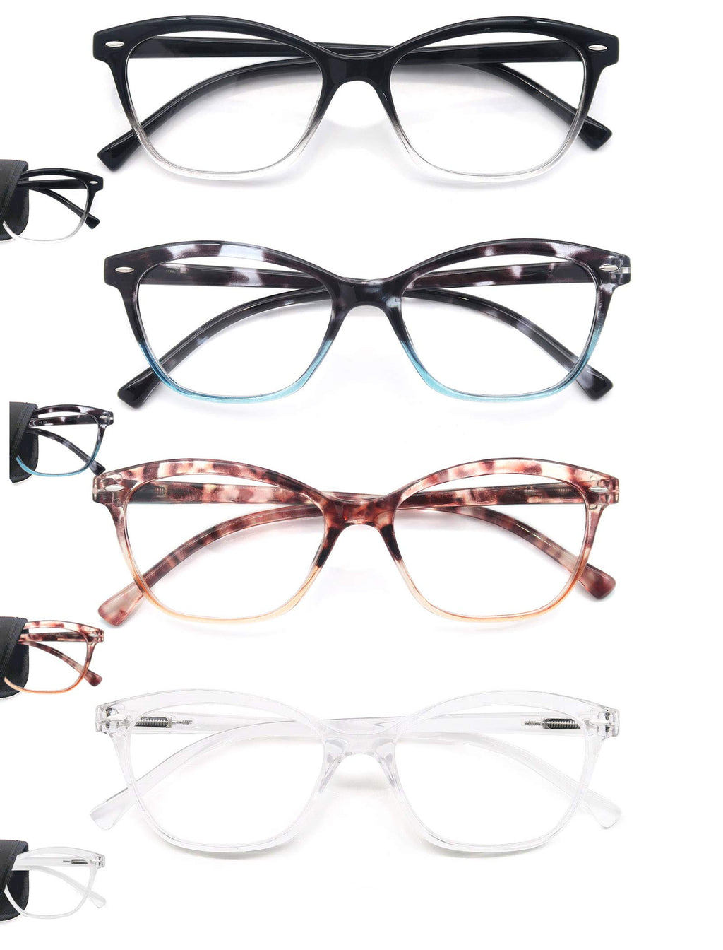 MODFANS Women Reading Glasses 1.5 4 Pair Stylish Ladies Readers with Comfort Spring Hinge Pattern Design Pouch Included