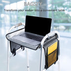BAGSFY Walker Tray with Cup Holder & Side Pocket – Hard Top Walker Table for Seniors – Folding Walker Accessory for Meals, Reading, Drinks – Non-Slip Surface, Tool-Free Install, Universal Fit