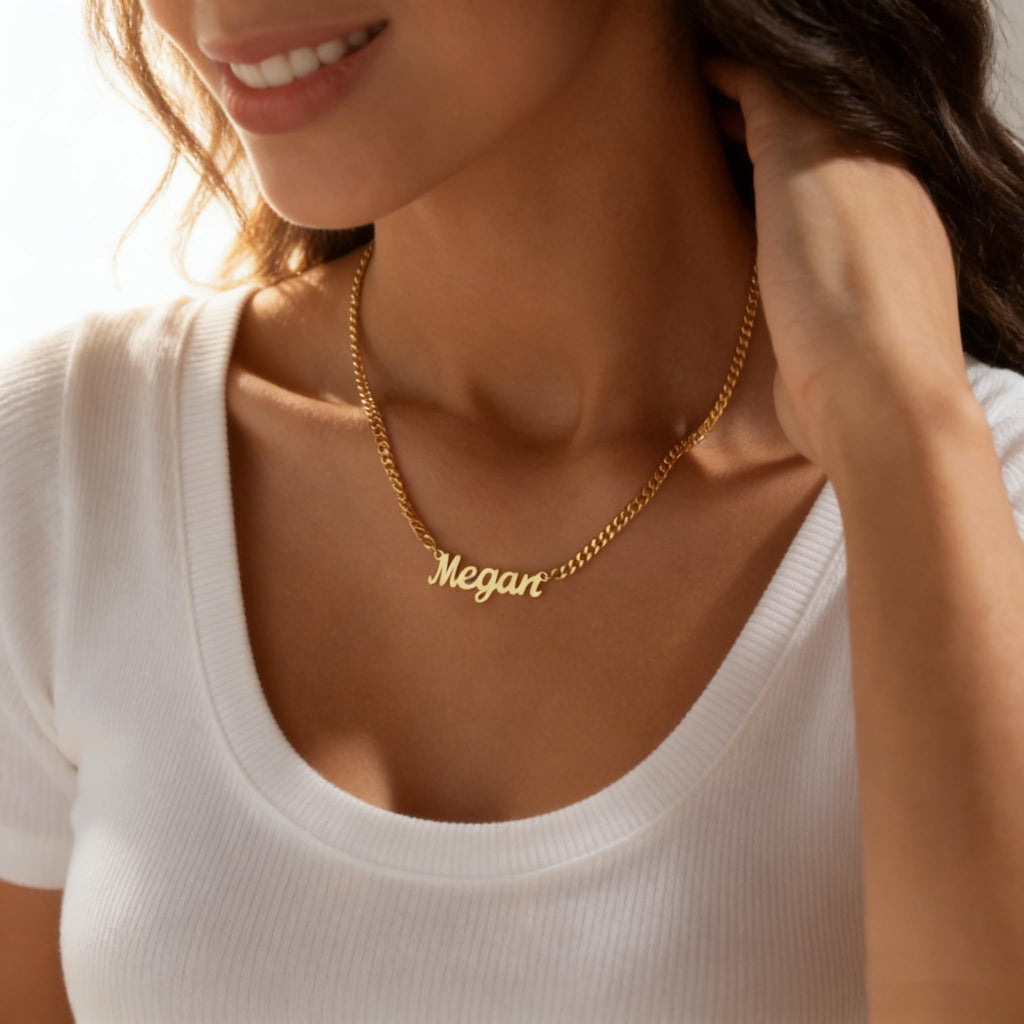 TRANGEL Name Necklace Personalized with Curb Chain, Dainty Custom Necklace with Name for Women 925 Sterling Silver Gothic Style Customized Nameplate Necklace Gifts for Christmas