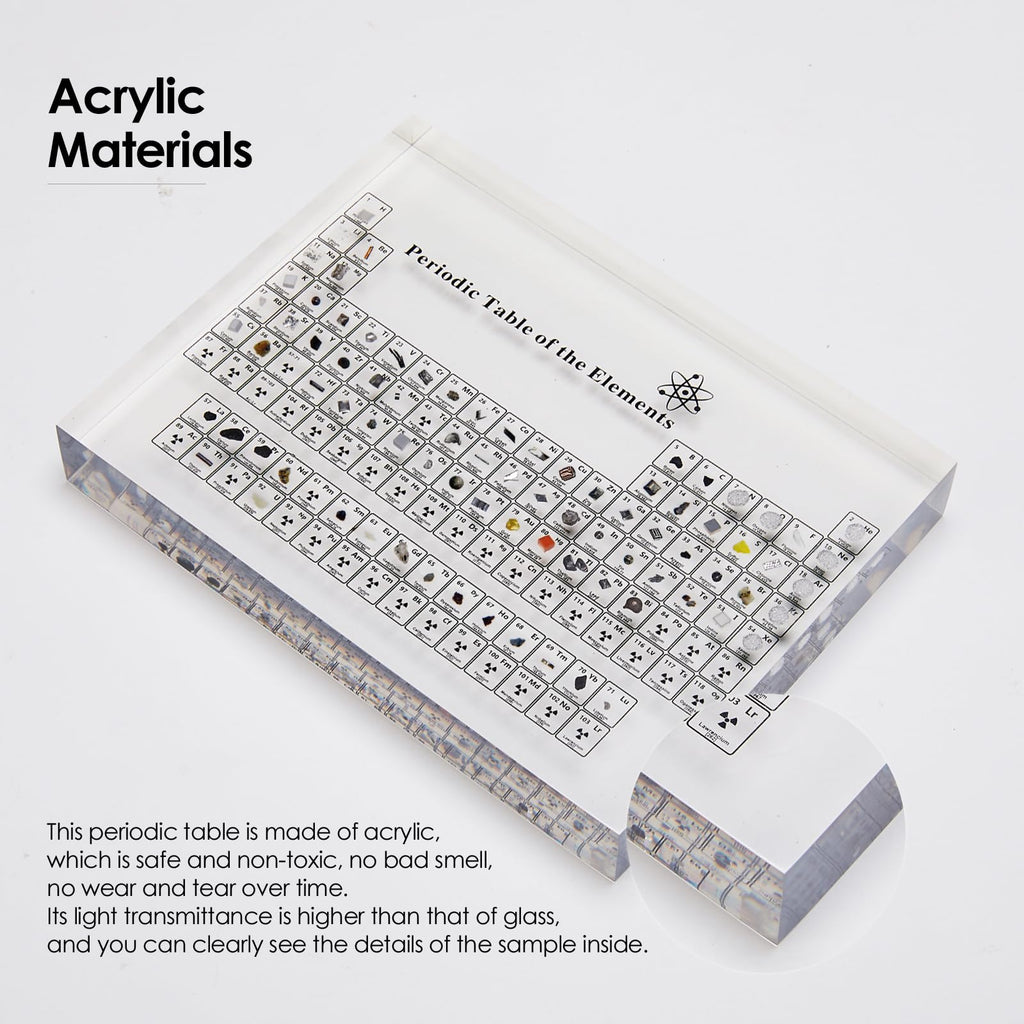 Large Periodic Table with Real Elements Inside, 8 Inch Acrylic Periodic Table Display with 83 Real Elements Samples, Craft Decor, Gift for Kid Students Teacher Science Lovers, 8*5*1 inch.
