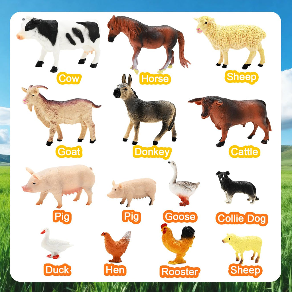 Kimicare 3 Pack Farm Toy Tractor with 40pcs Plastic Farm Animals Figurines and Fence Farm Playset, Farm Figures Farmer Vehicle Toy Truck with Trailer Birthday Gifts Christmas Stocking Stuffers