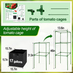 ANPHSIN Sturdy Square Tomato Cage with Movable 17 Gal Grow Bags, 3 Sets