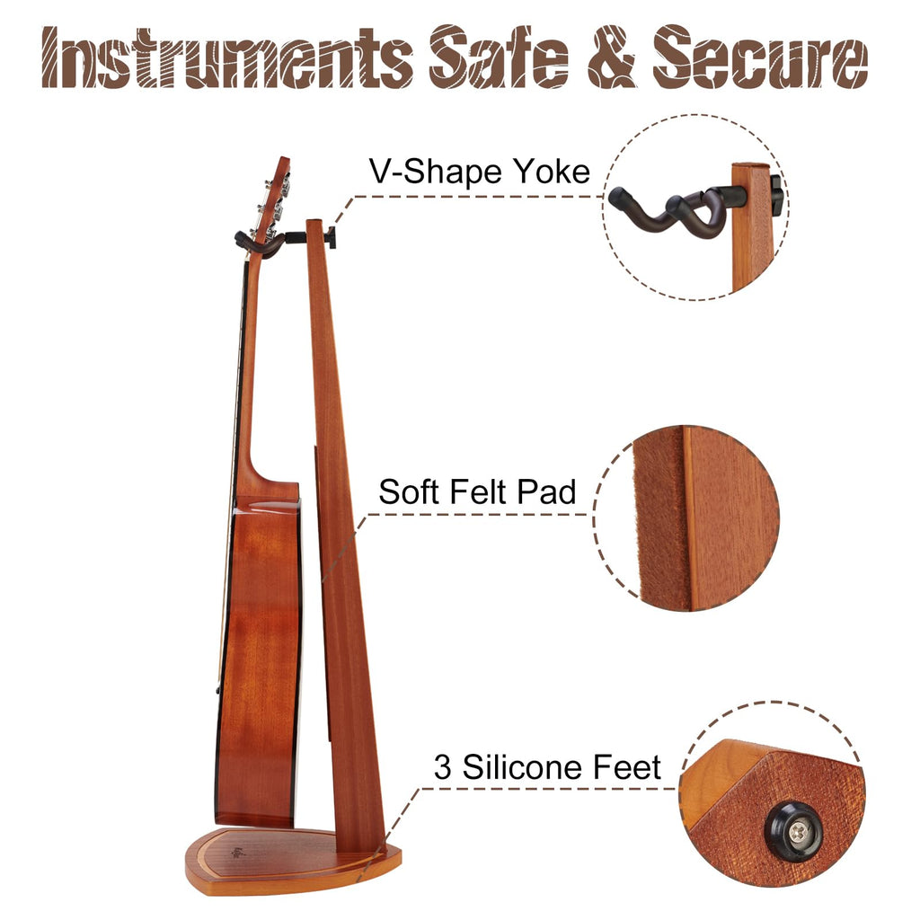 Musbeat Guitar Stand, Mahogany Wood Guitar Stand, Acoustic Guitar Stand Floor for Home Decoration and Studio Display, Electric Guitar Floor Stand for Mandolin, Bass, Guitar Gifts for Men and Women