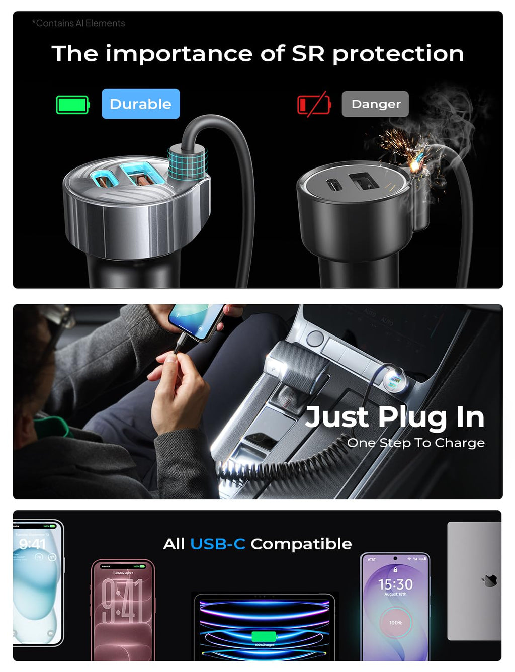 LISEN 120W for iPhone 18 17 16 Pro Max Car Charger USB C Fast Charge