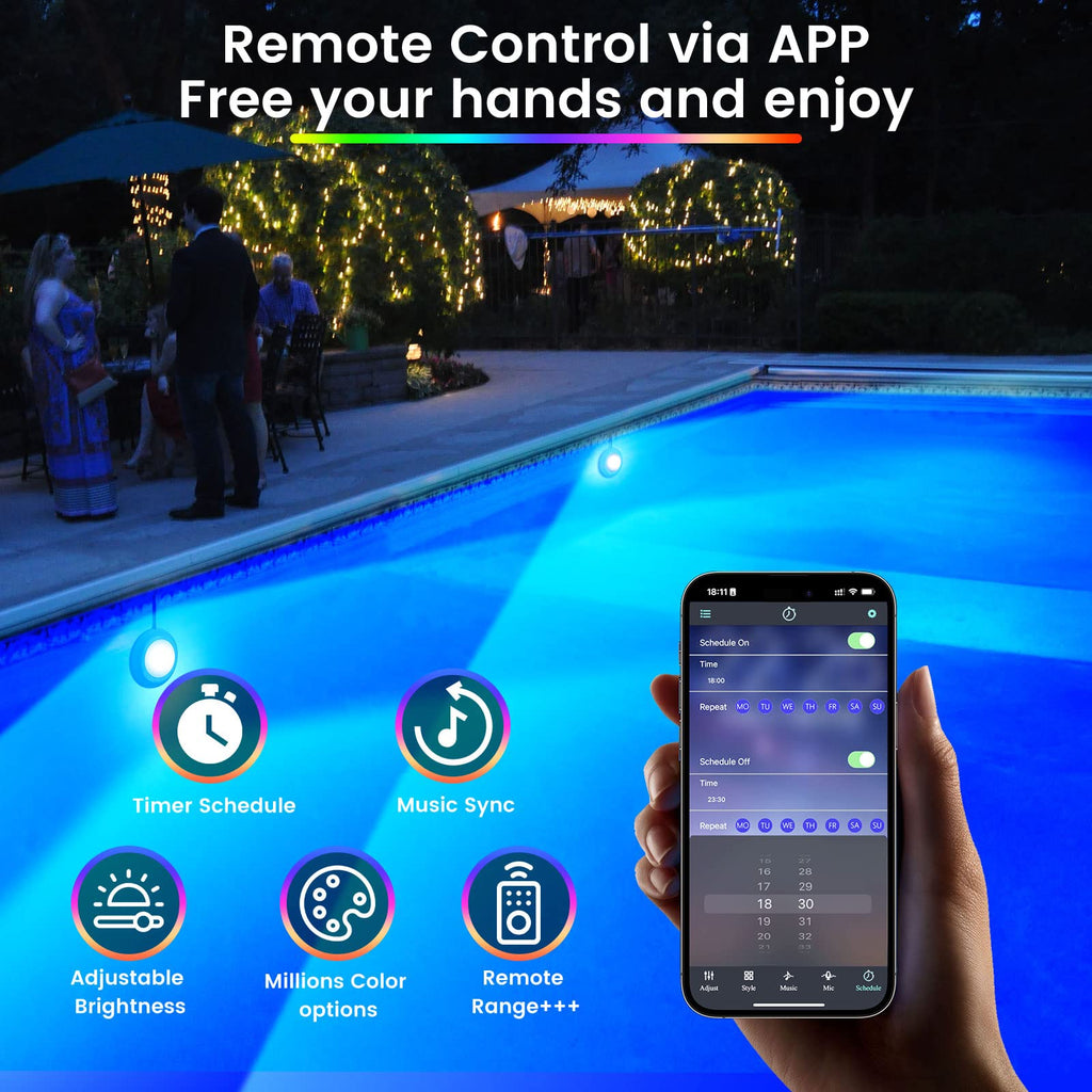 LyLmLe LED Pool Lights, 20W Smart RGB Magnetic Submersible Light with APP Control, 800lm Dimmable, IP68 Waterproof 12V Nicheless Underwater Lights for Inground Aboveground Pools