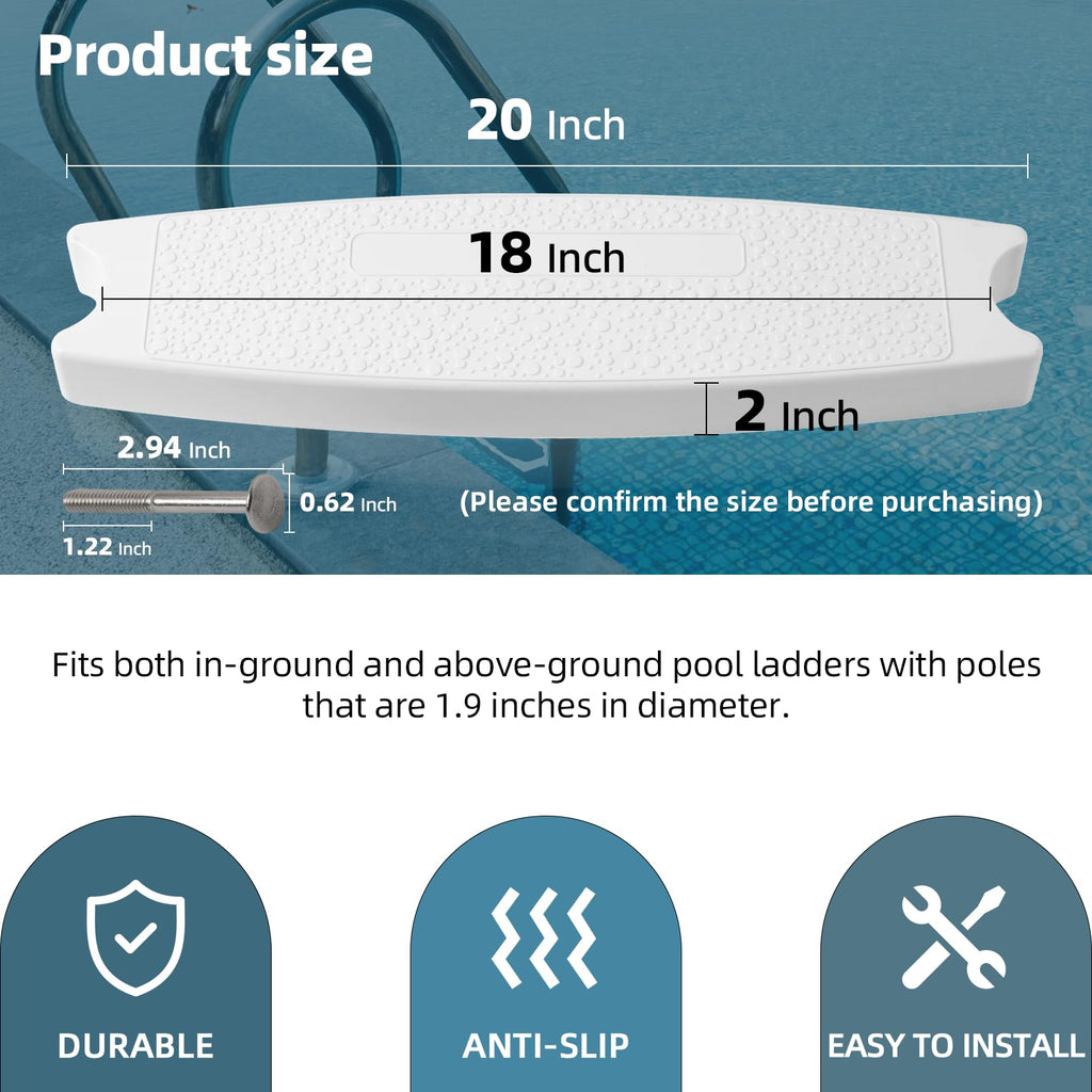 TonGass (6-Pack, White) 18" Universal Swimming Pool Ladder Rung Step Replacement with Stainless Steel Bolts Compatible with Inground Above Ground Pool Heavy-Duty Molded Plastic Ladder Step Parts
