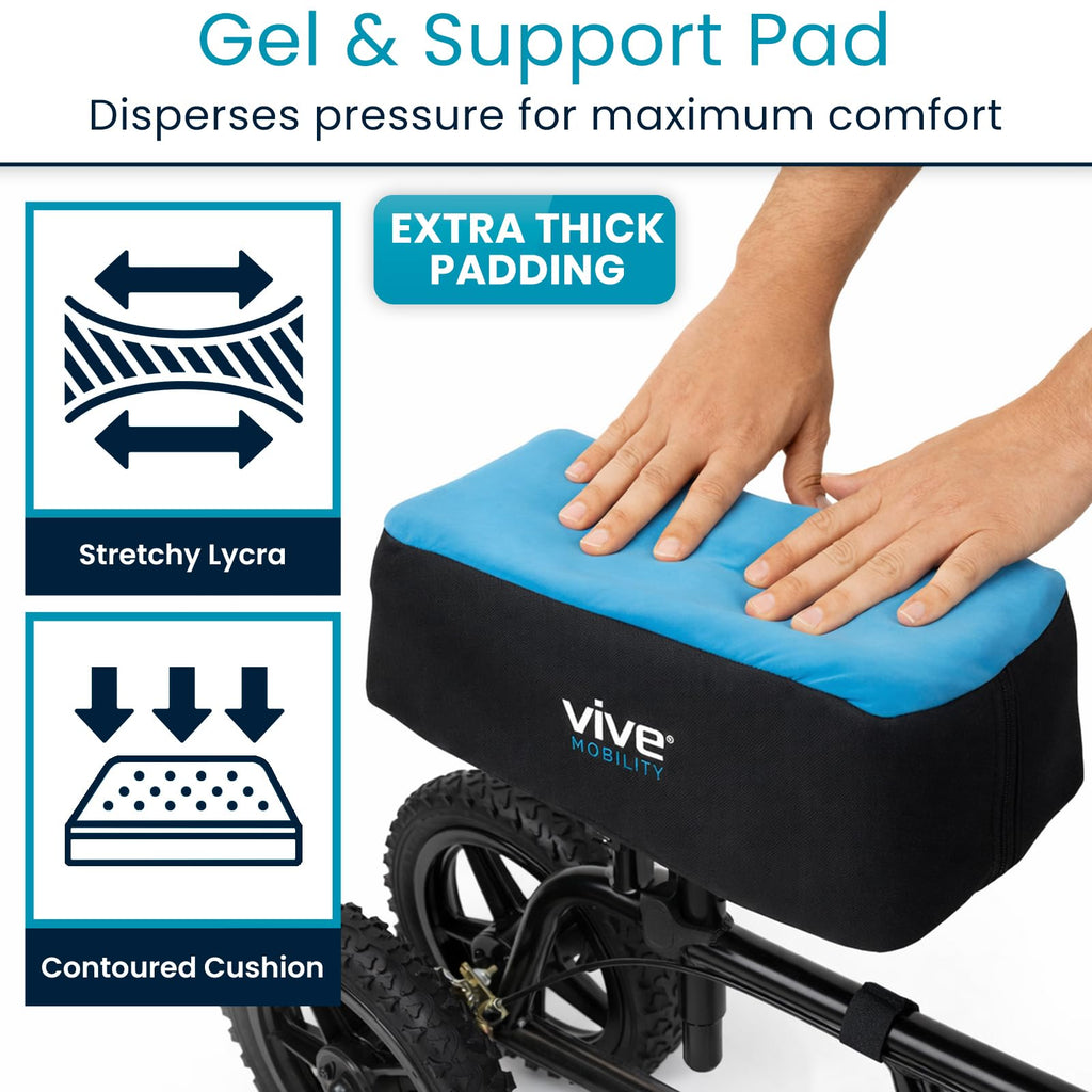 Vive Mobility Knee Walker Padded Gel Cover - Premium Comfort Gel Cushion, Accessory for Knee Scooters, Padded Accessories, Leg Cart Roller Improves Comfort During Injury, Fits Most Knee Trollys (Blue)