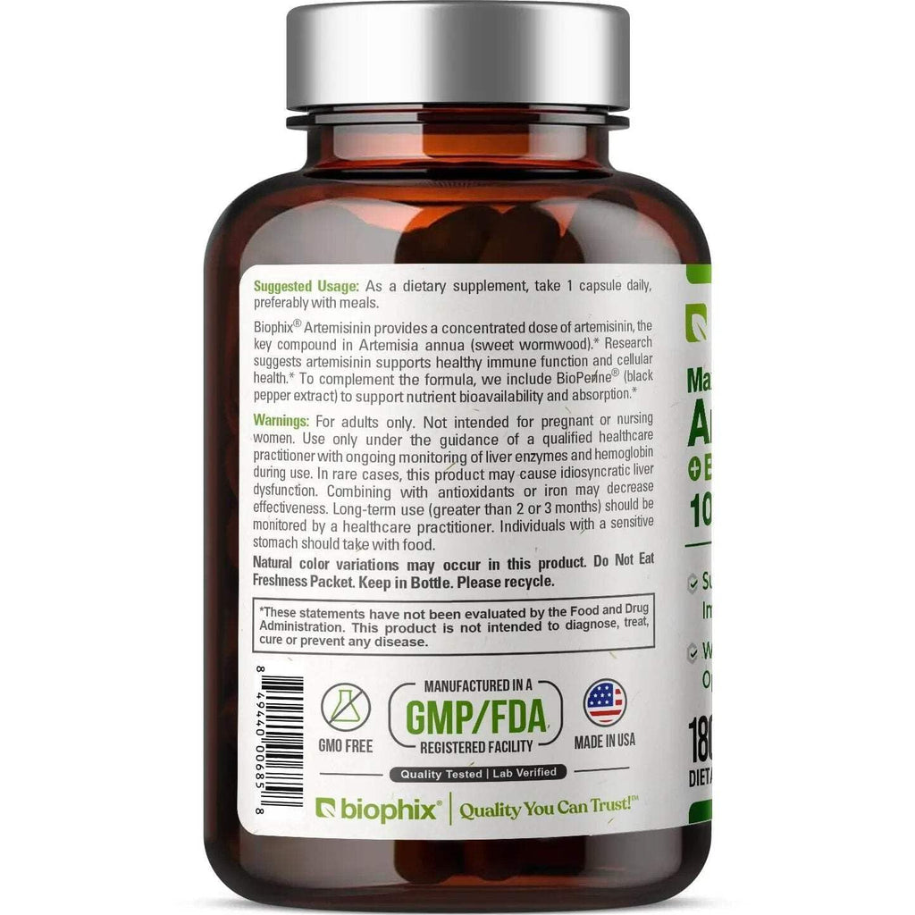 biophix Artemisinin Supplement + BioPerine® 100 mg - 180 Vegan Cap - Maximum Strength Sweet Wormwood Extract - Supports Cellular Health, Antioxidant Balance & Immune Function