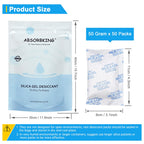 Absorbking Silica Gel Packets, 50 Gram 50 Packs Food Safe Moisture Absorbers, Desiccant Packs for Storage, Reusable Desiccant for Foods, Storage Bins, 3D Filaments, Electronics, Safes