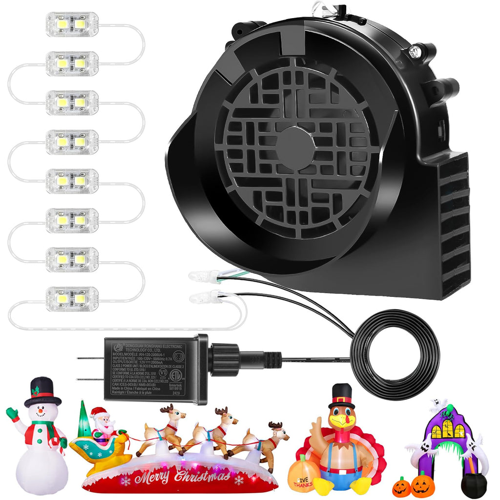 Replacement 1.5A Air Blower Fan for Inflatables, 8 LED Light, 2.0A Adapter