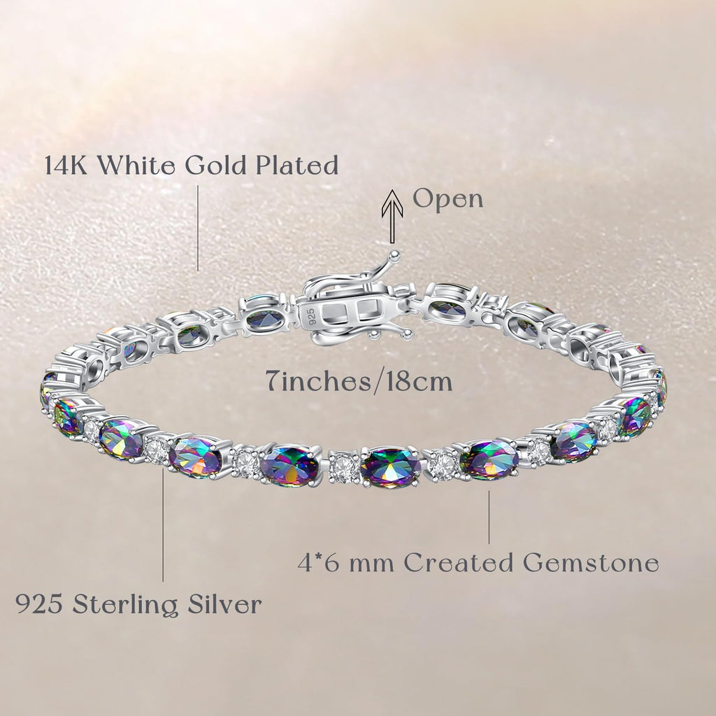 FANCIME Sterling Silver Created Alexandrite Tennis Bracelet for Women 7"