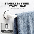 Adjustable Suction Cup Towel Bar for Bathroom Wall,14.6Inch~24 Inch Towel Racks for Bathroom,Stainless Steel Bath Towel Holder for Shower,2 Pack(Matte White)