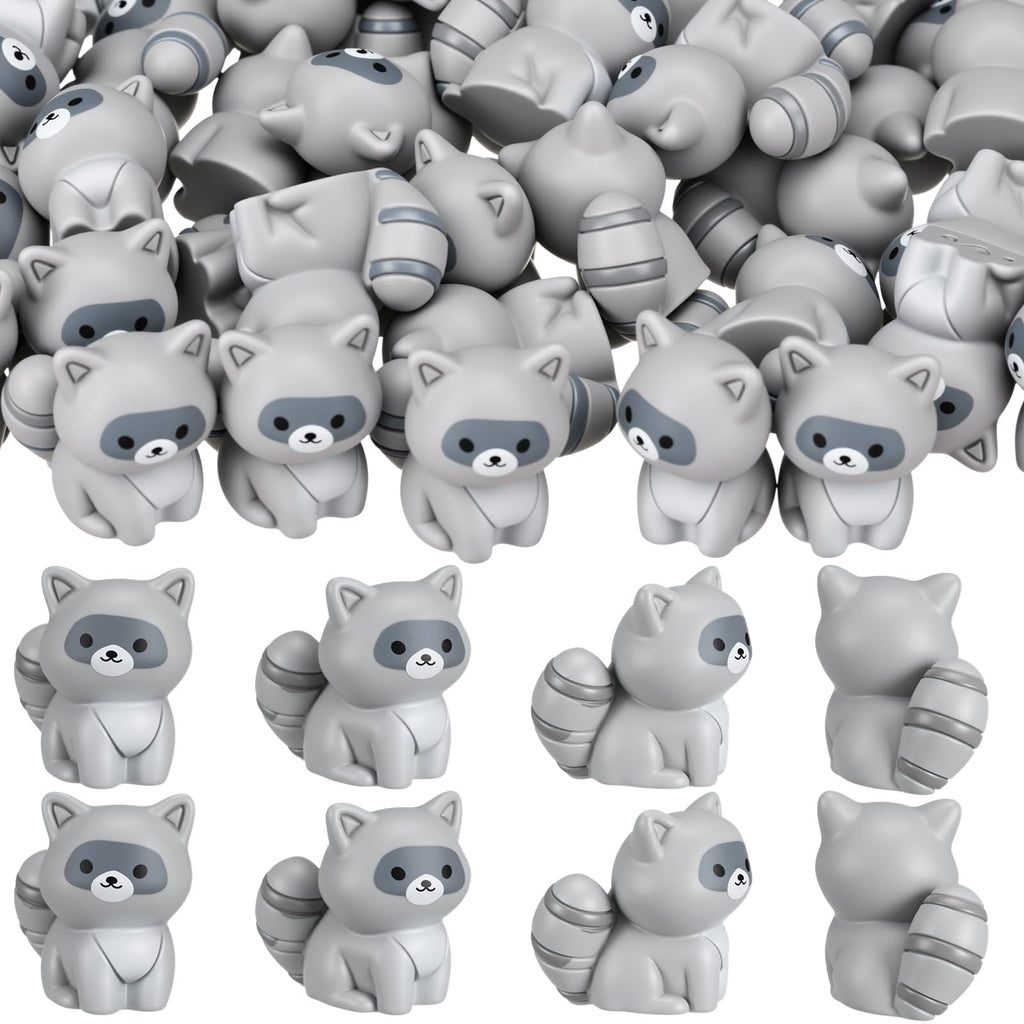 Geelin 50 Pcs Mini Resin Raccoon Figurines Small Animal Ornament Charms