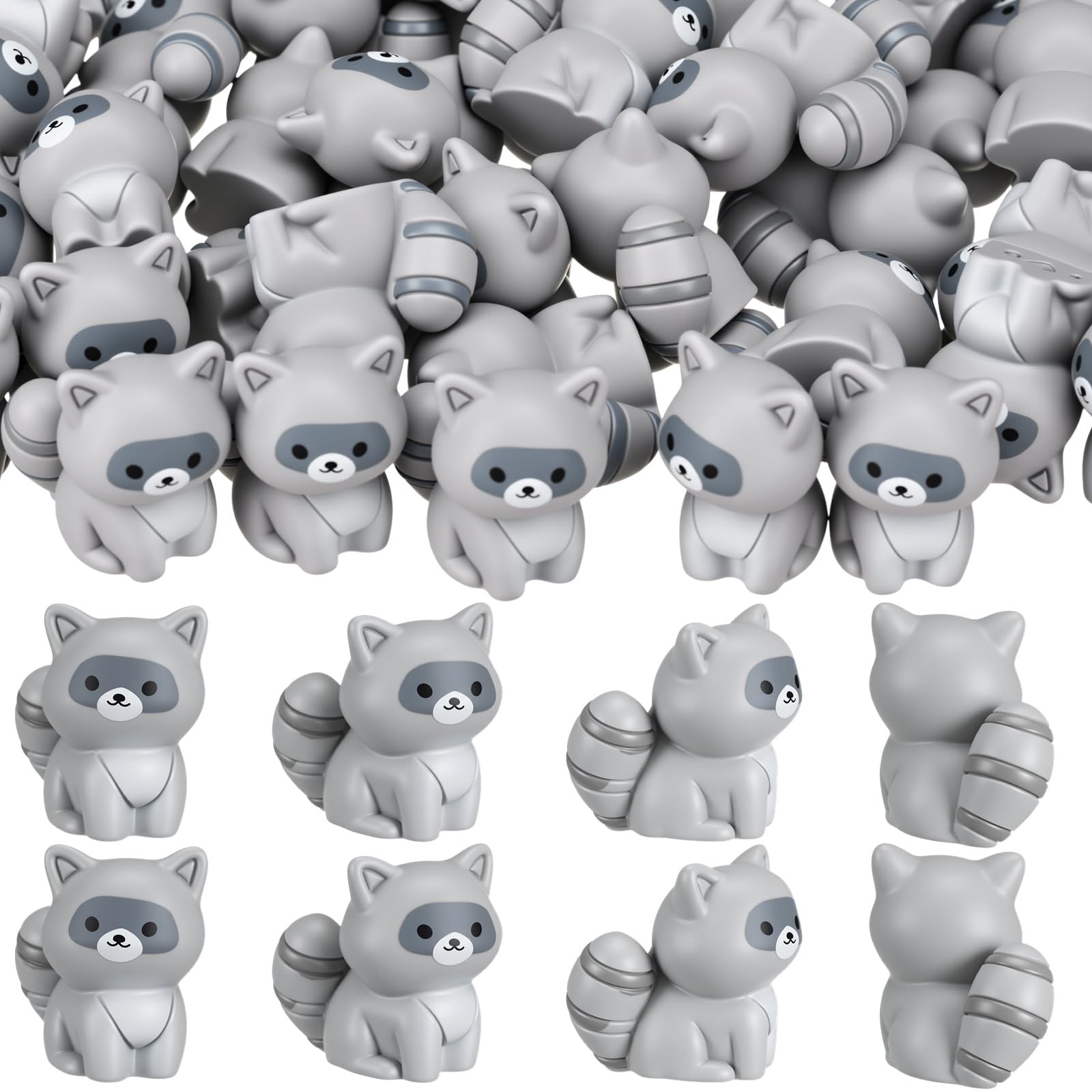 Geelin 50 Pcs Mini Resin Raccoon Figurines Small Animal Ornament Charms