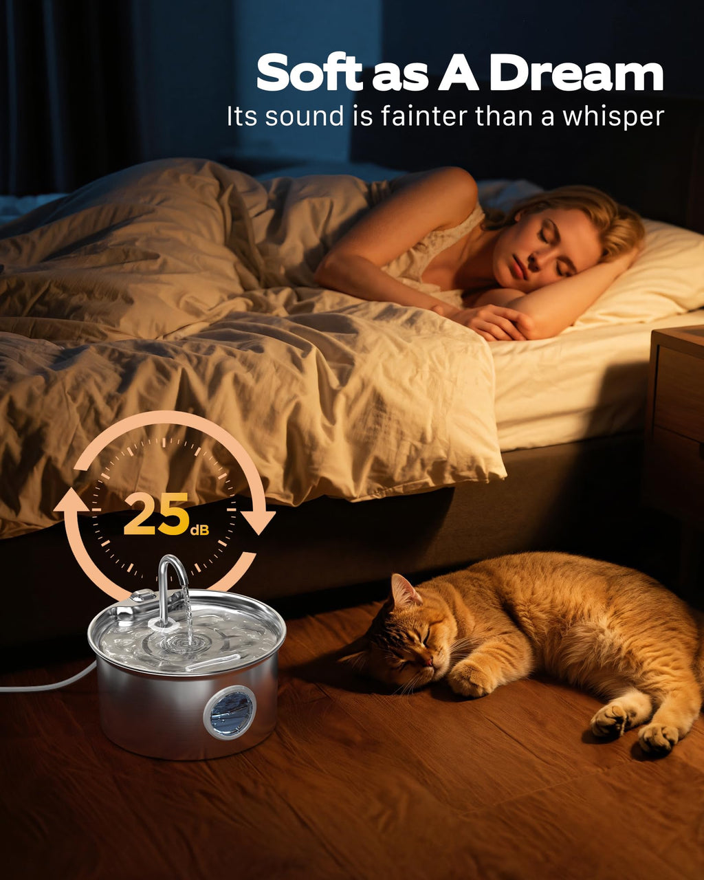 Cat Water Fountain Stainless Steel: Cat Fountain for Drinking - 88oz/2.6L