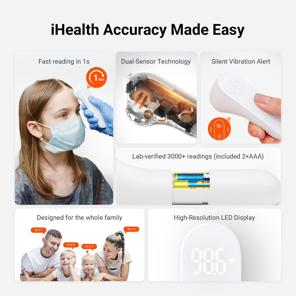 iHealth No-Touch Forehead Thermometer for Adults, Kids, Babies PT3