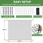 DQS Bird Netting 50' x 50', 2.4" Square Mesh Garden Netting, Poultry Net