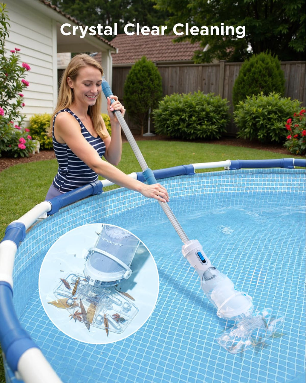 InoKraft Pool Vacuum for Above Ground Pool, Cordless Pool Vacuum for Inground Pools, Rechargeable Pool Cleaner with Powerful Suction, Above Ground Pool Vacuum with 59” Extendable Pole, Blue