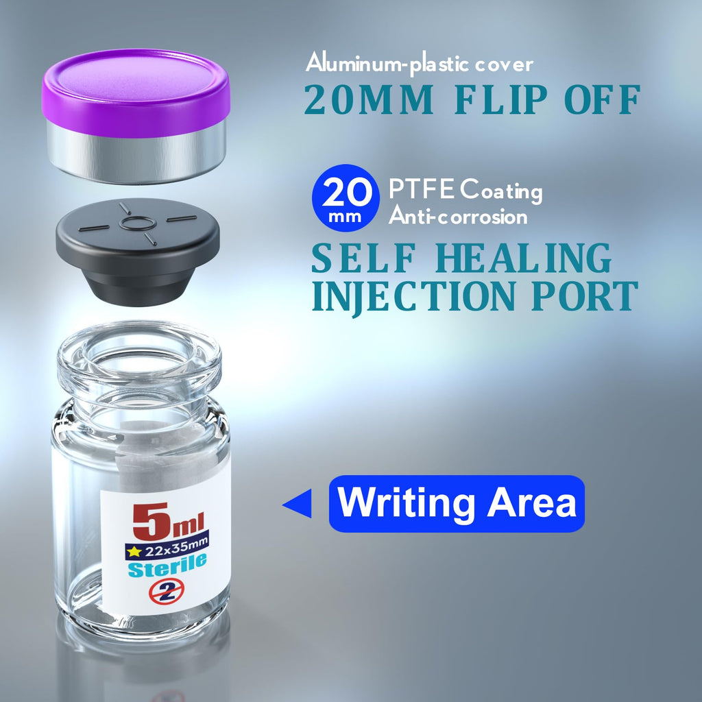 Ks-Tek Sterile Empty Vials with Self Healing Injection Port,with Flip Off Aluminum Cap,Sterile Package (5ml,10)