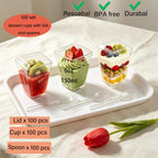 Toowood 300 Pack 100 Set Clear Dessert Cups with Lids and Spoons, 5.4oz Mini Dessert Cups Reusable Square Parfait Cup for Party Appertizer, Christmas