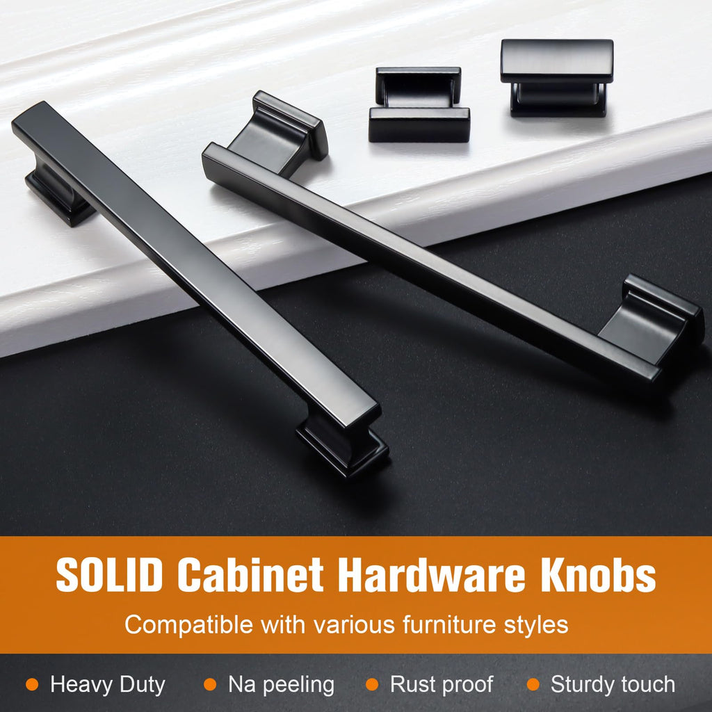 VEHCIL 20 Pack Square Matte Black Cabinet Pulls, 5 Inch(128mm) Hole Centers Kitchen Cabinet Handles Drawer Pulls Kitchen Hardware for Cabinets,Cupboard Closet Bathroom Dresser, Solid Zinc Alloy
