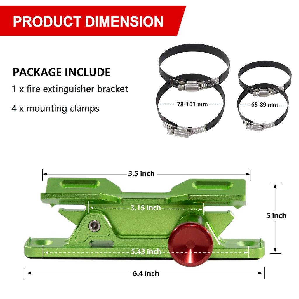 Quick Release Fire Extinguisher Mount – Neon Green Adjustable Aluminum Roll Bar Bracket Holder Compatible with Car Jeep Wrangler (TJ/JK/JL/JKU), UTVs (Polaris RZR, Ranger, Can-Am X3), Trucks Off-Road