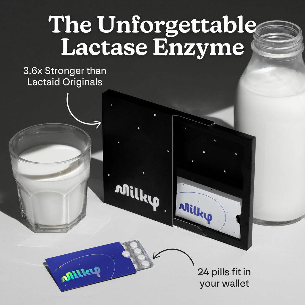Milky Lactose Intolerance Pills - 10,800 FCC - Dairy Relief for Lactose Intolerance - Lactase Enzyme Tablets - Portable Credit Card Sleeves - Bloating & Gas Relief (48 Count Astral Violet)