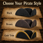 HOMELEX Pirate Hat for Women & Men Colonial Tricorn Halloween Adult Revolutionary war Costume Accessory