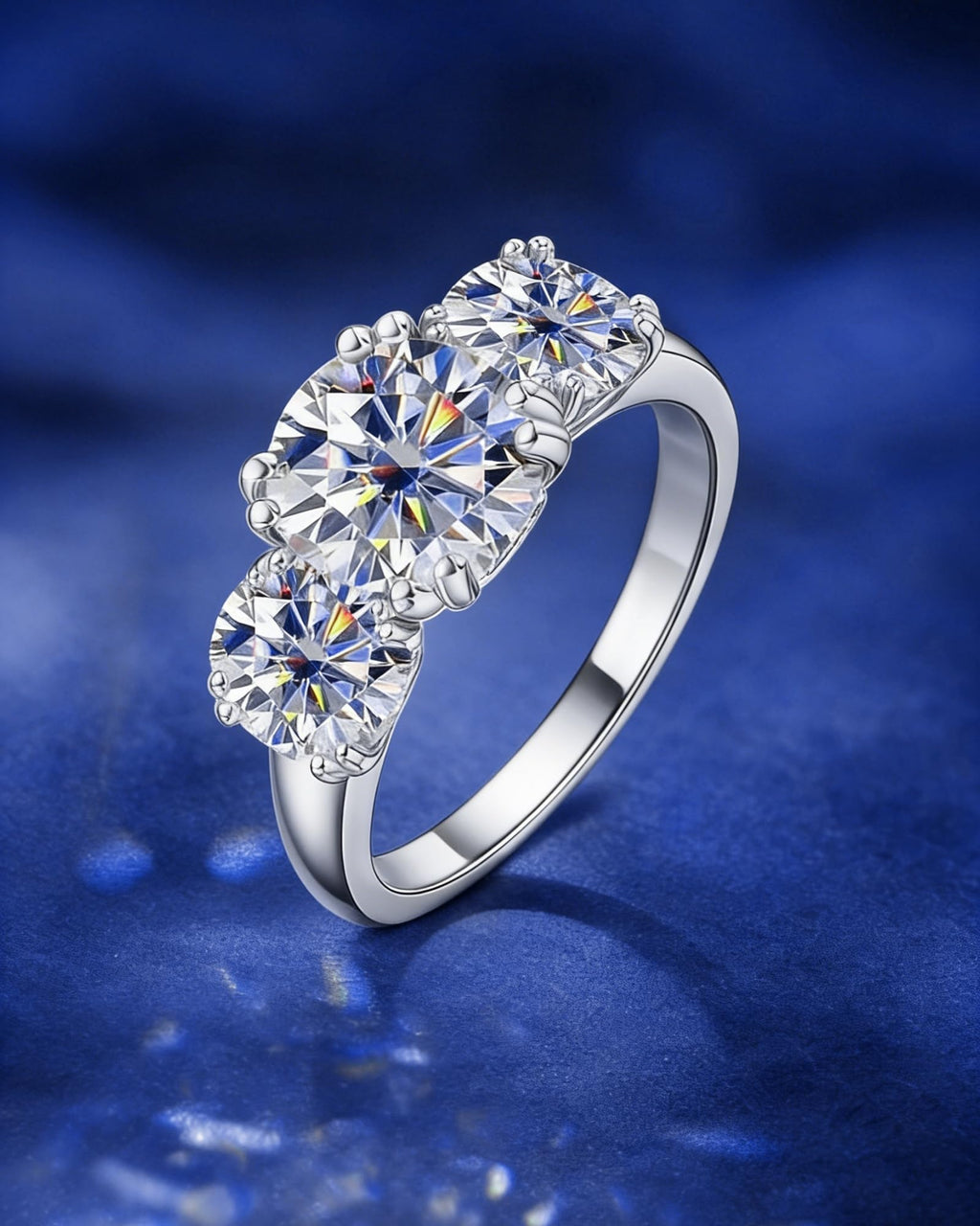 4 Carat Moissanite Rings for Women, Three Stone Moissanite Engagement Ring 14K White Gold Plated Promise Ring for Her, Round Brilliant Cut Anniversary Wedding Ring Trilogy Jewelry, D Color VVS1 (Silver, 6)