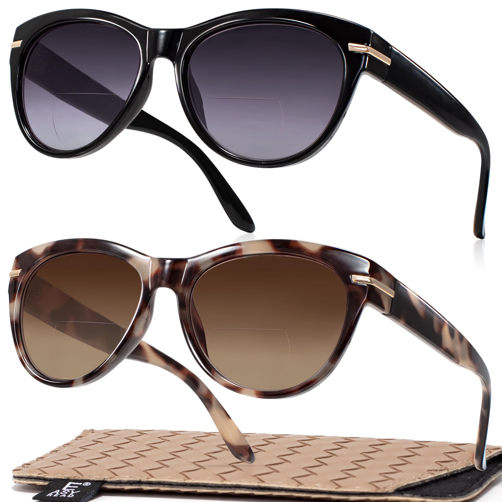 EASY READ 2 Pack Bifocal Reading Sunglasses for Women,Trendy Sunglasses Readers UV400 Protection(Magnification 2.50,Black/Demi)