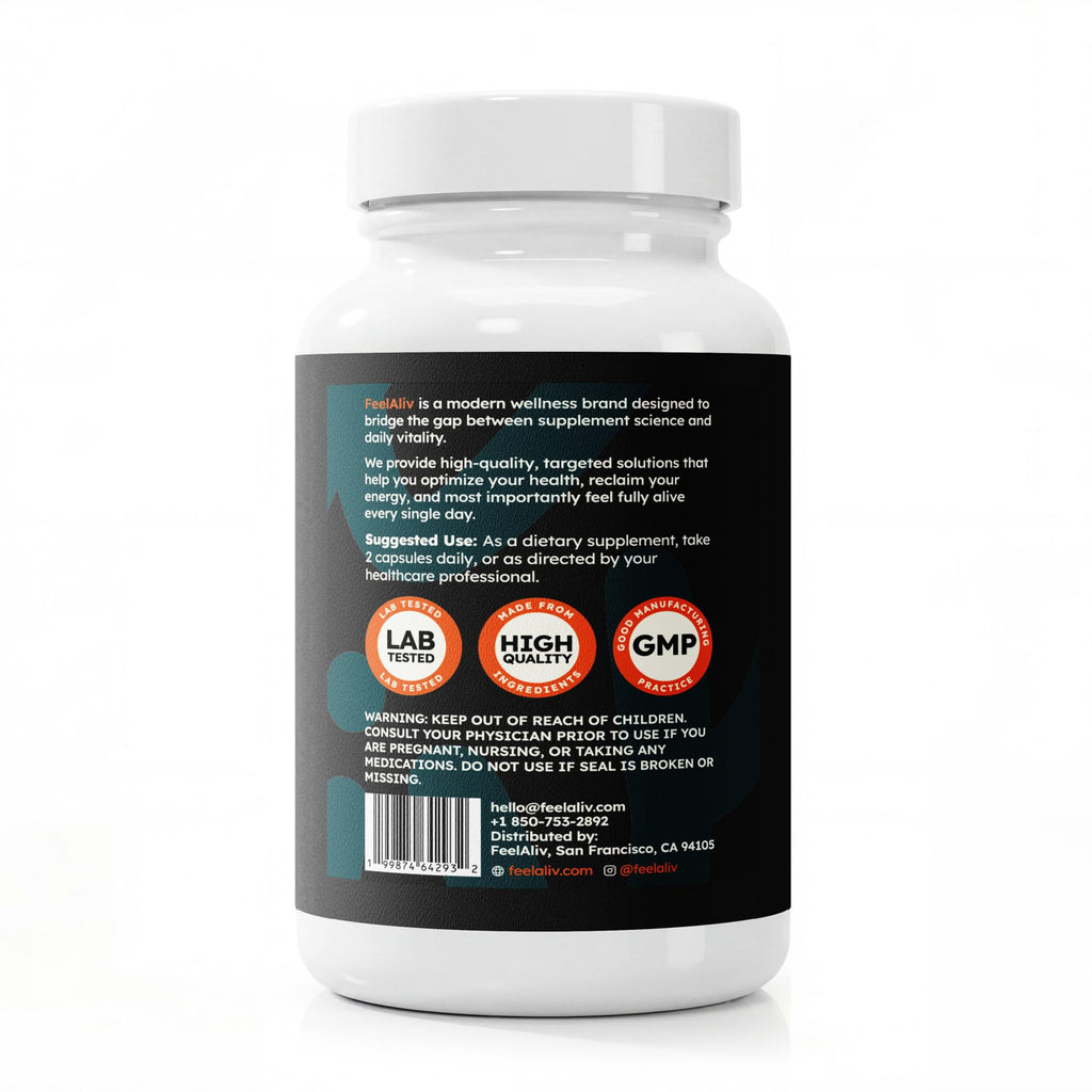 Feelaliv Nicotinamide Riboside (NR) Supplement 1000mg Per Serving | NAD+ Precursor | Cellular Energy & Cognitive Support | Single Ingredient | Clean Label | Vegan | 60 Capsules