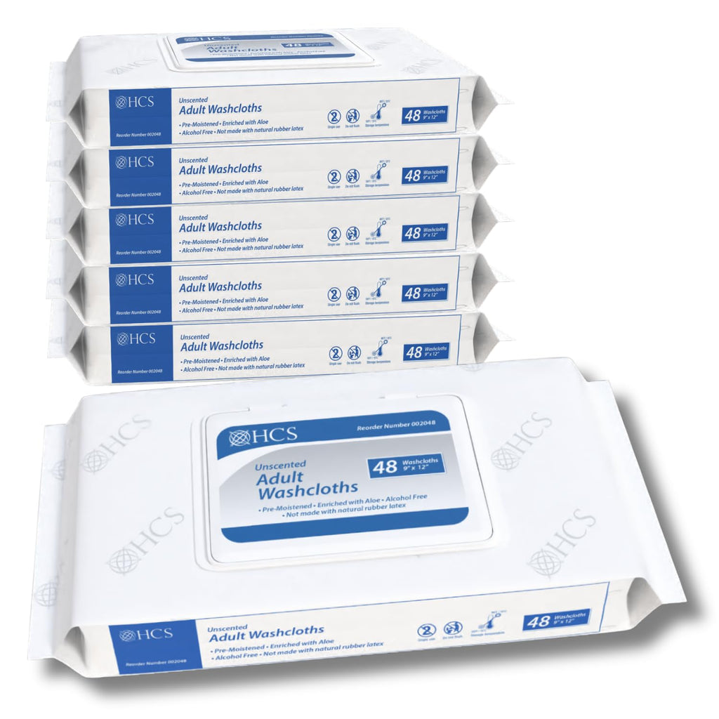 HCS Extra Large Adult Wipes - Elderly, Incontinence - (288) Body Wipes for Adults, Bathing, No Rinse - Cleansing Bath Wipe, Shower - Wet Disposable Washcloths, Aloe, Unscented - 9"x12", 6 Packs of 48