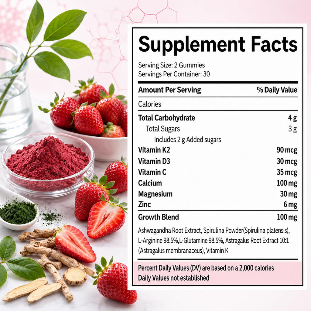 Aluna Gomitas De Crecimiento De Altura, Growth Gummies, Red Berry Flavor, Vitaminas, 60 Gummies